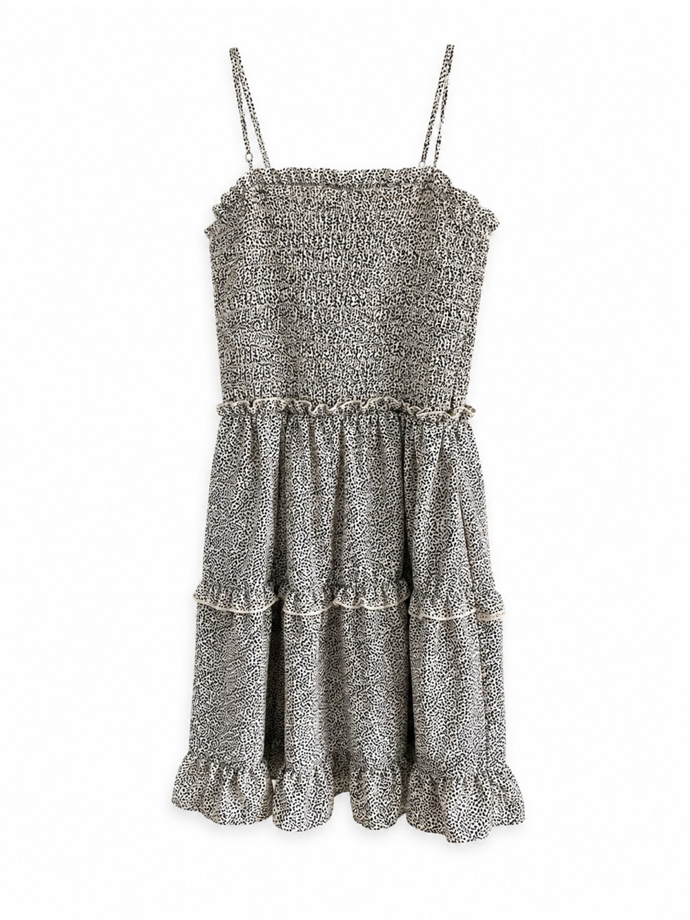 Jessica Simpson Black & White Animal Print Smocked Tiered Ruffle Mini Dress S